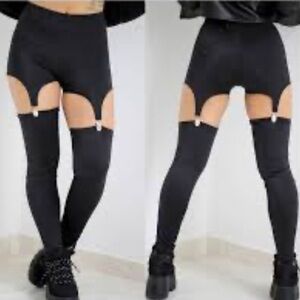 Poprageous black garter leggings metal clips made in USA. Black medium